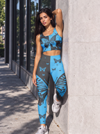 Blue Butterfly Contrast Sports Bra Set