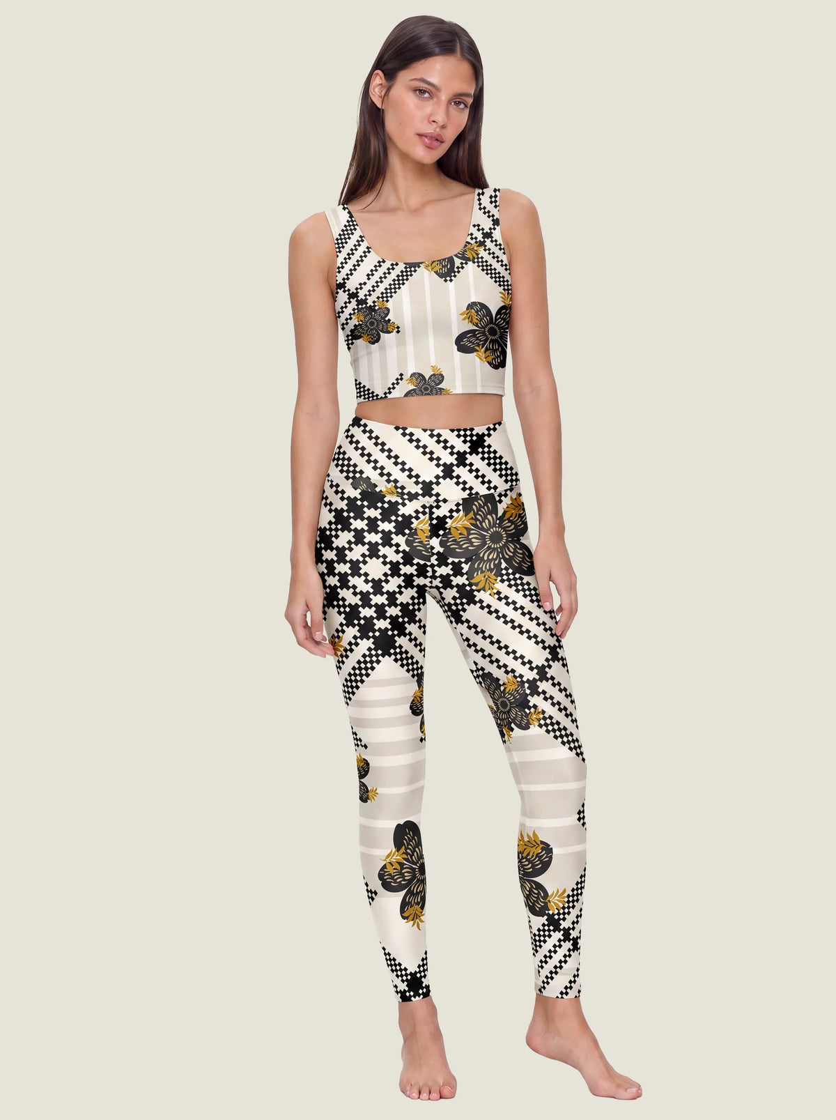 Geometric Floral Stripe Sports Bra Set
