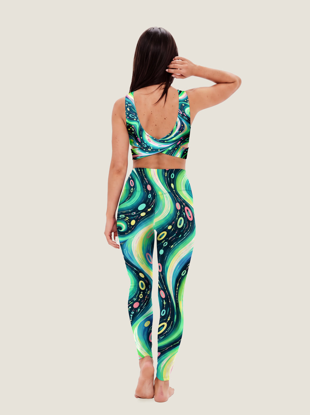 Neon Galaxy Swirl Crop Top Set