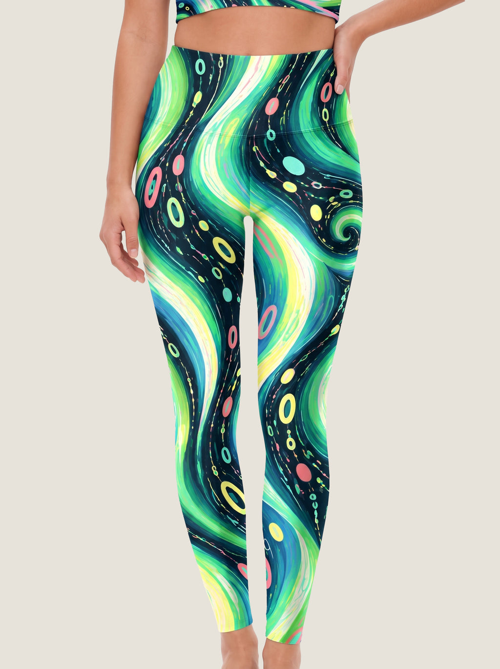 Neon Galaxy Swirl Crop Top Set