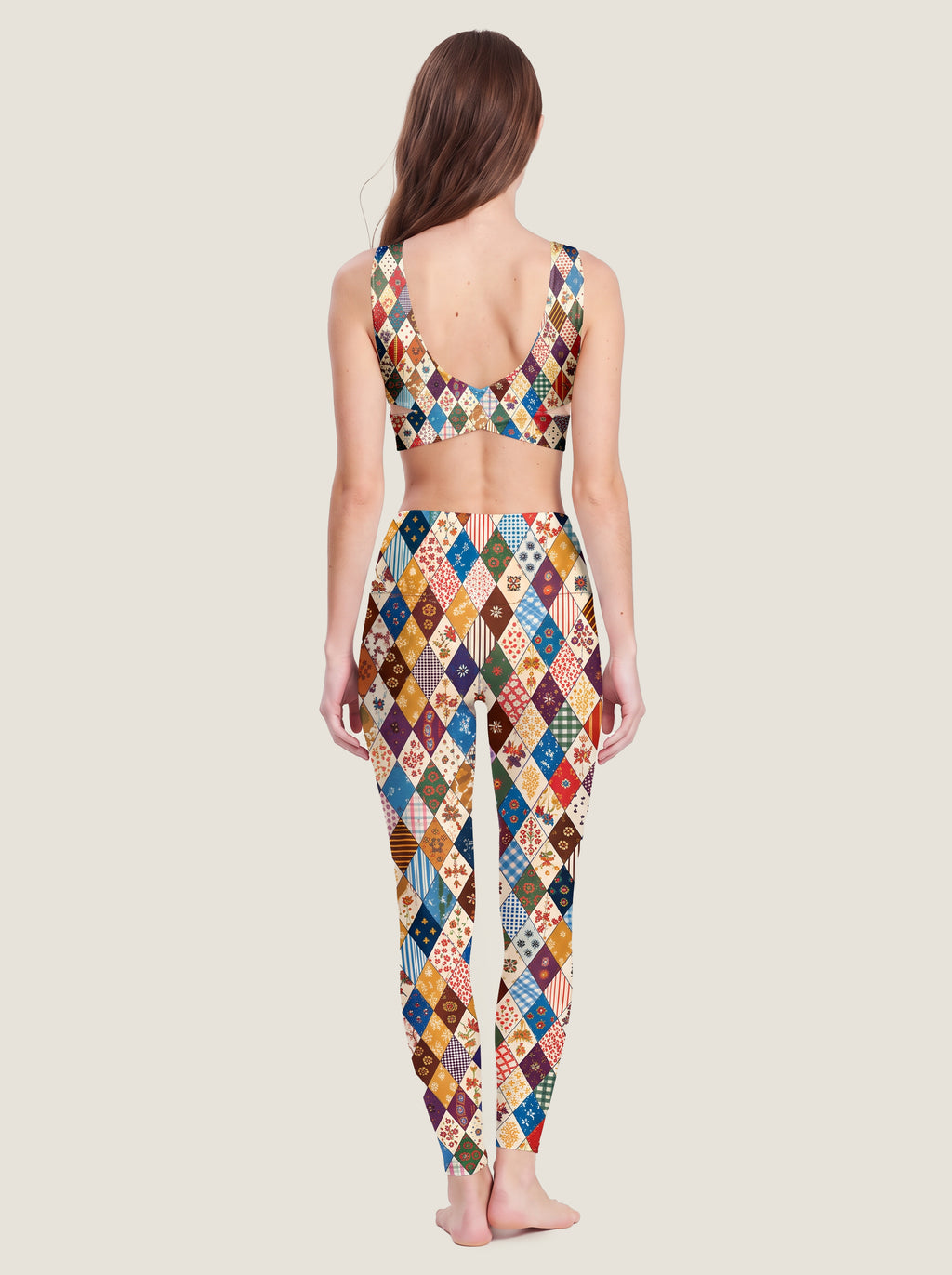 Vintage Patchwork Diamond Crop Top Set