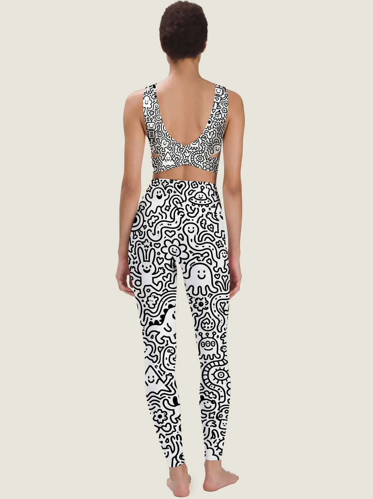 Cute Doodle Monster Graphic Bralette Set