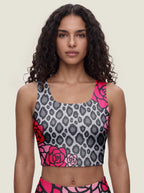 Gray Rose Leopard Sports Bra Set