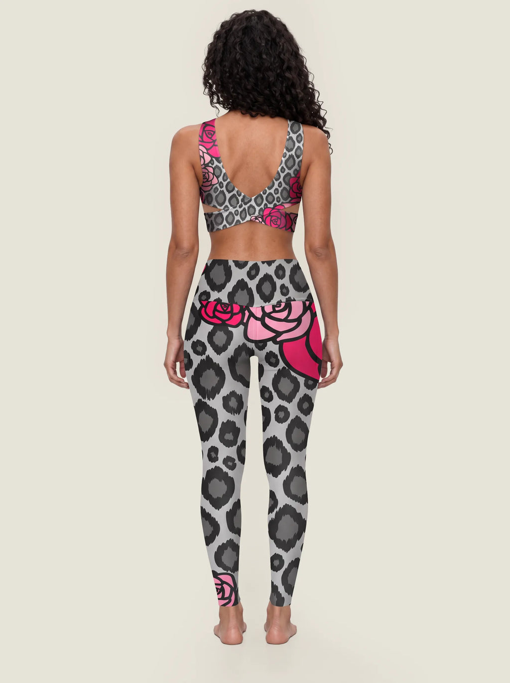 Gray Rose Leopard Sports Bra Set