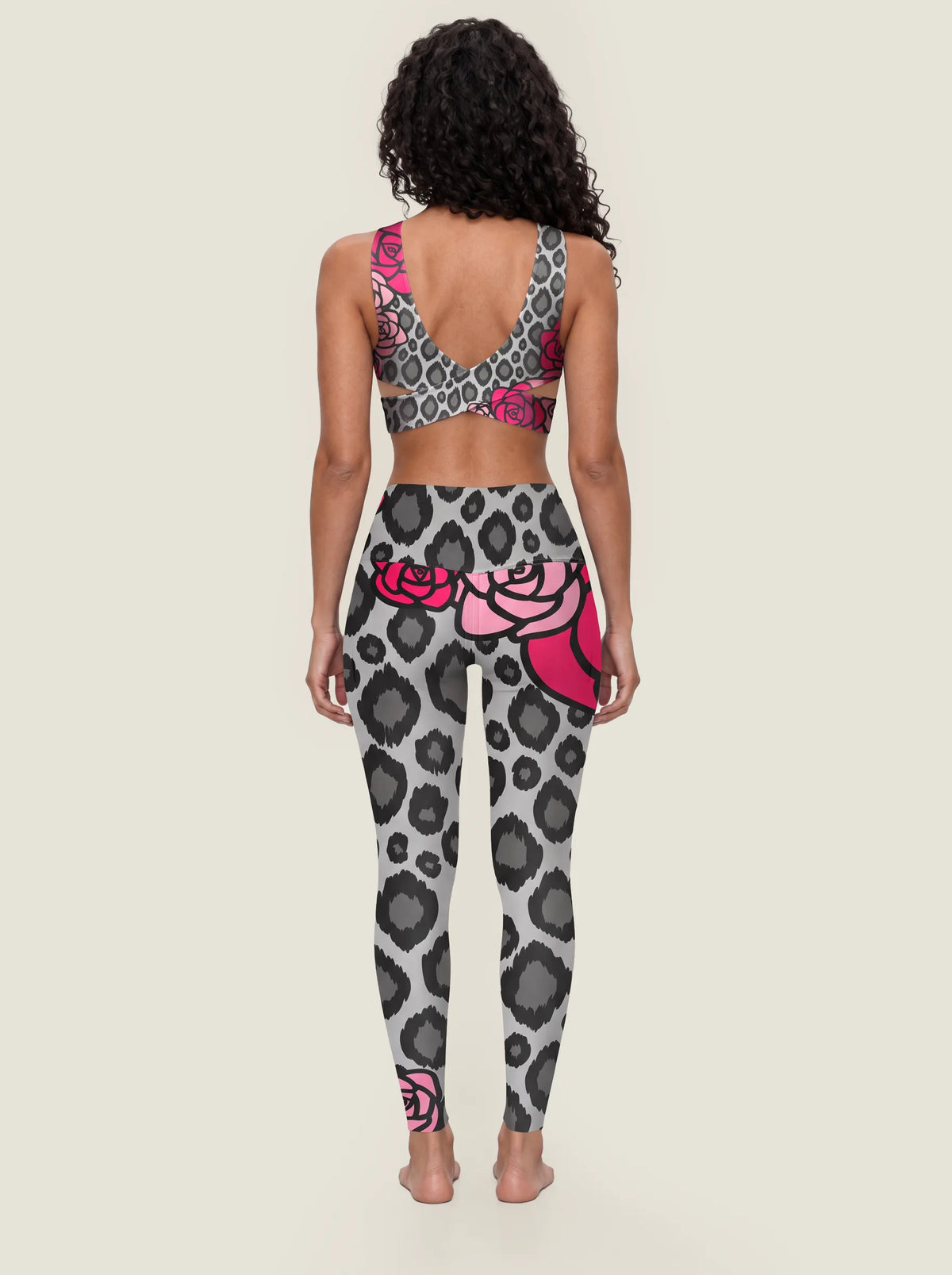 Gray Rose Leopard Sports Bra Set