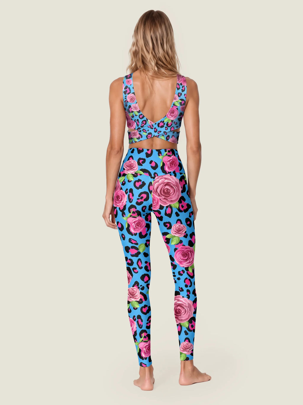 Blue Rose Leopard Sports Bra Set
