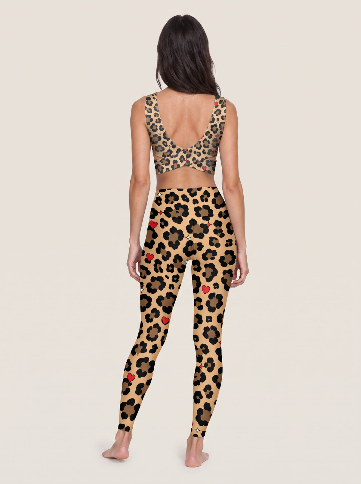 Retro Cat Love Leopard Sports Bra Set