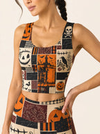 Vintage Halloween Patchwork Sports Bra Set