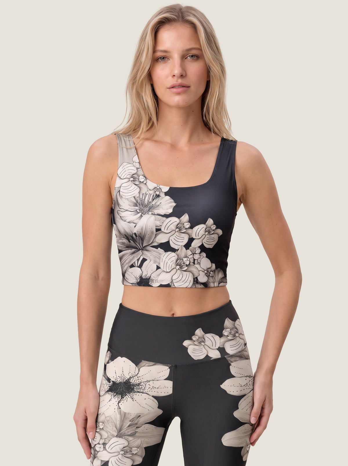 Monochrome Orchid Floral Sports Bra Set