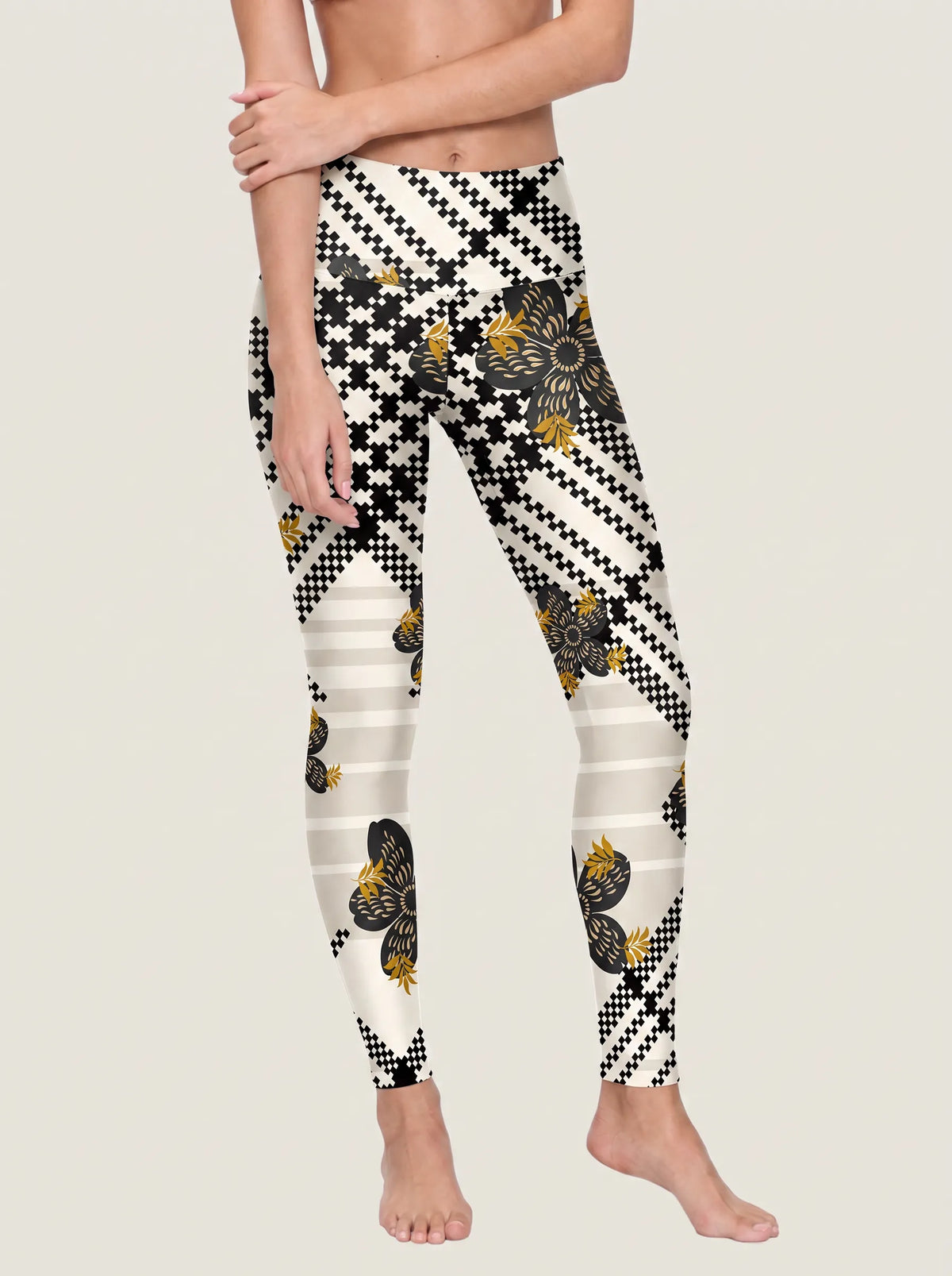 Geometric Floral Stripe Sports Bra Set