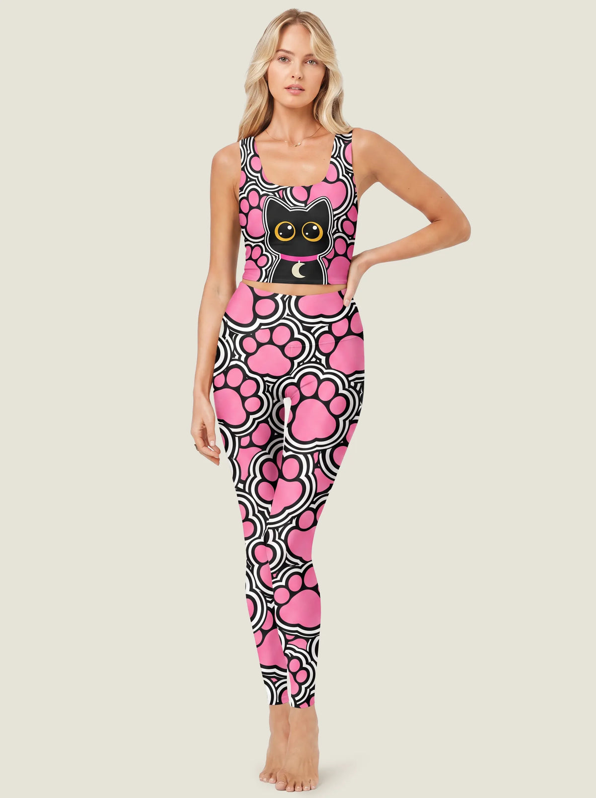 Pink Gothic Cat Graphic Bralette Set