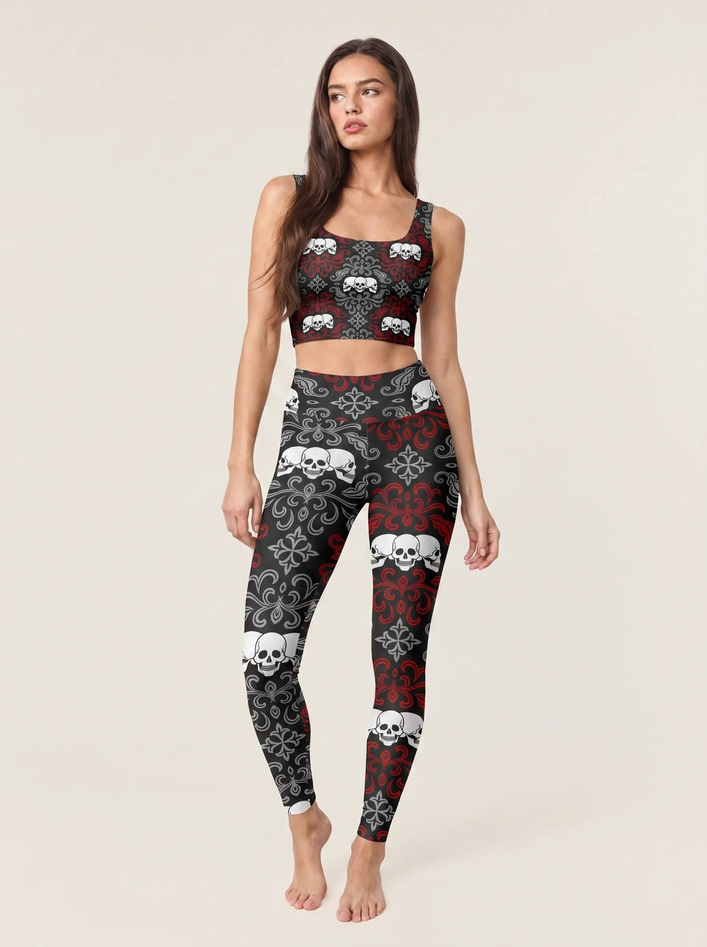Gothic Skull Damask Sports Bra Set