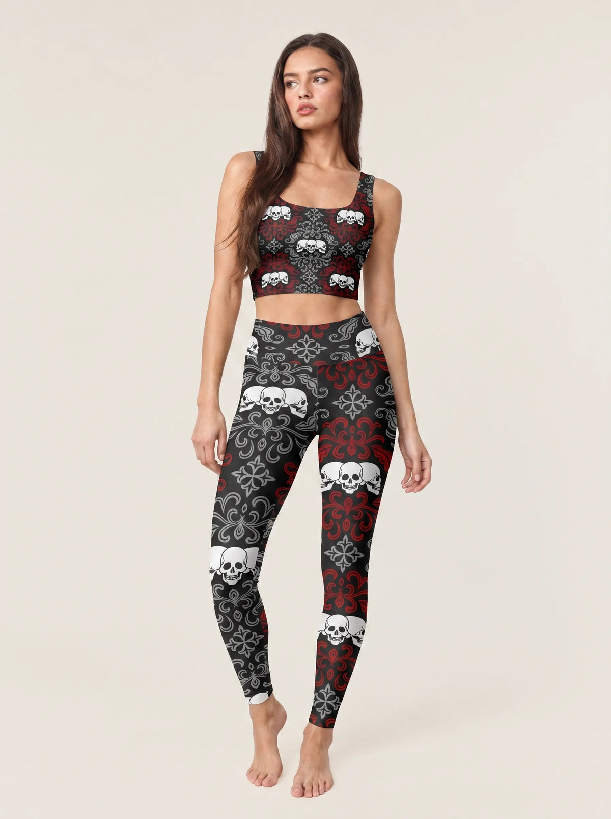 Gothic Skull Damask Sports Bra Set