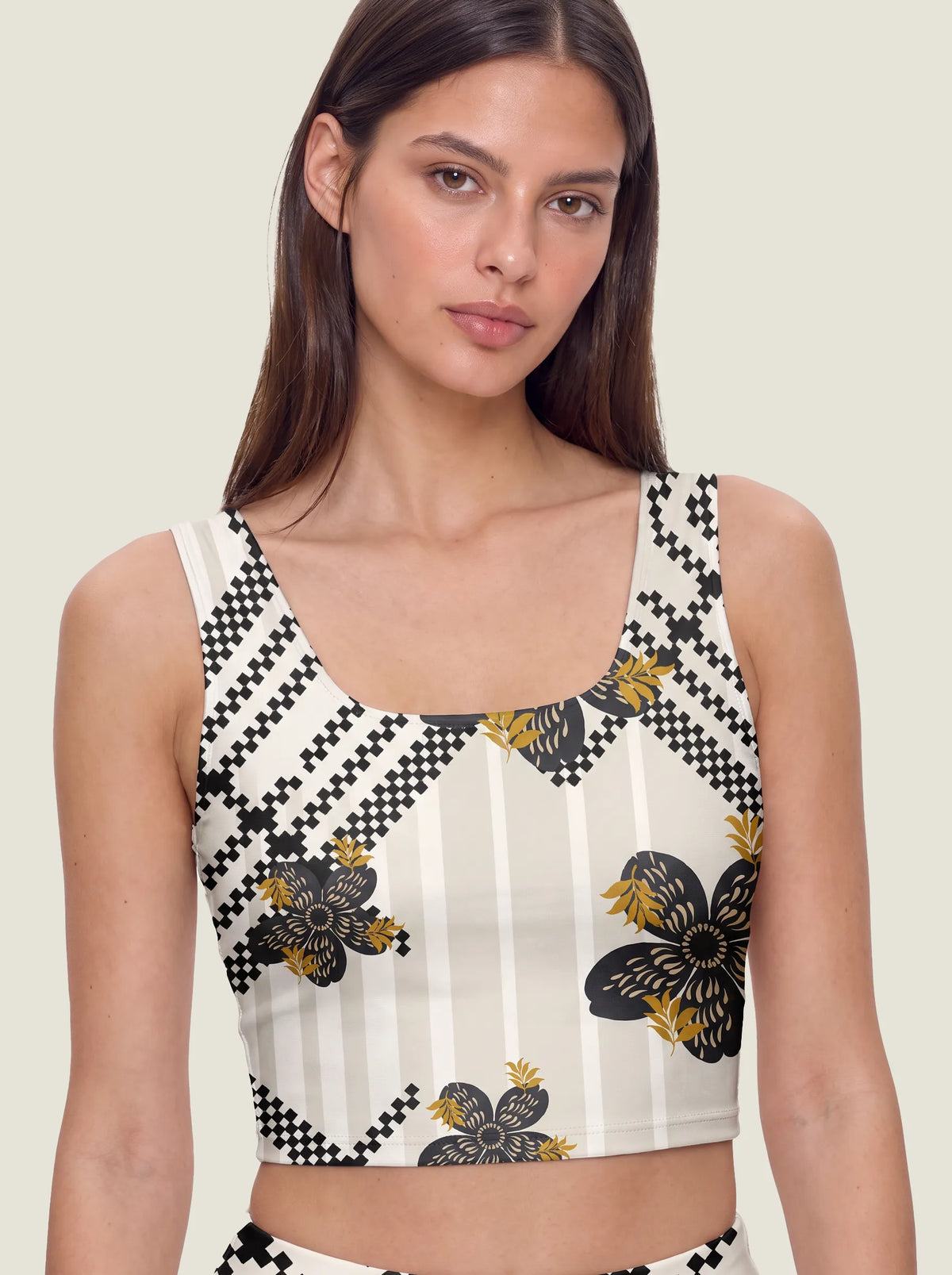 Geometric Floral Stripe Sports Bra Set