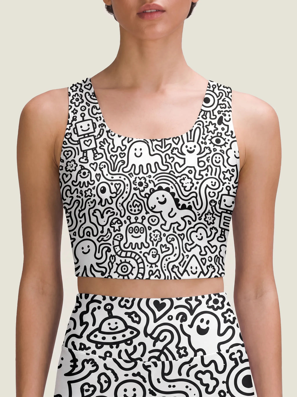 Cute Doodle Monster Graphic Bralette Set