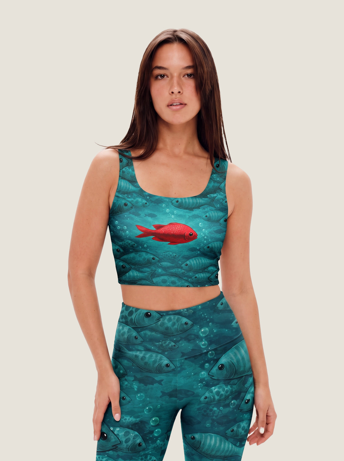 Red Fish in Blue Waters Crop Top Set