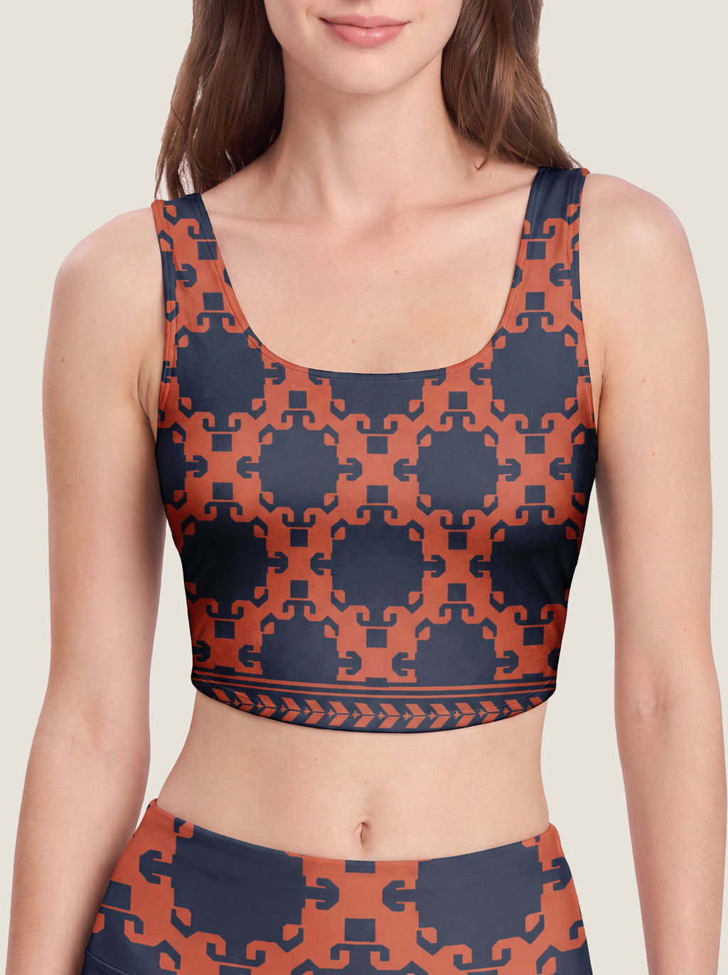Midnight Ember Geometric Crop Top Set