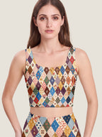 Vintage Patchwork Diamond Crop Top Set