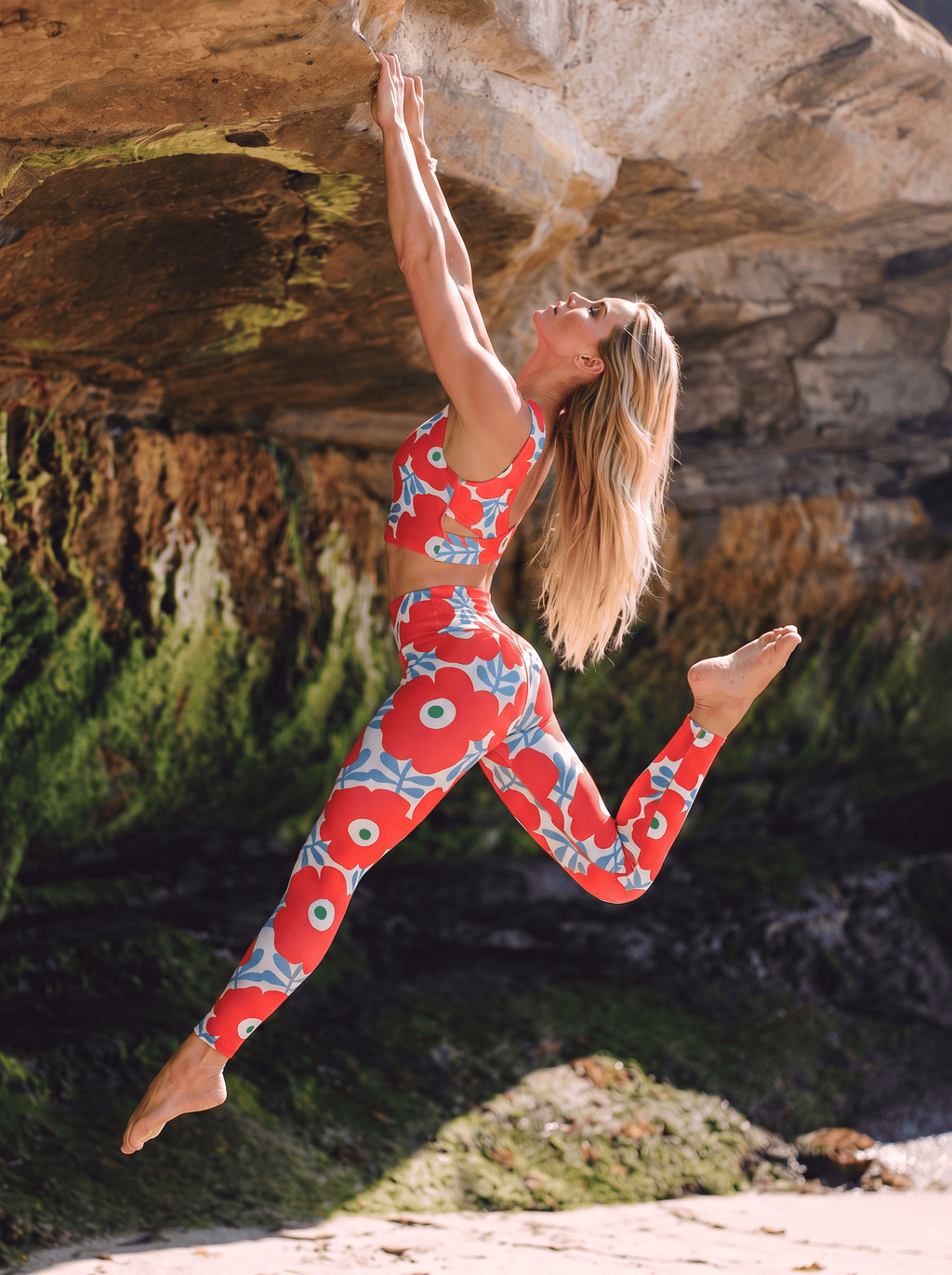 Red Poppy Floral Sports Bra Set