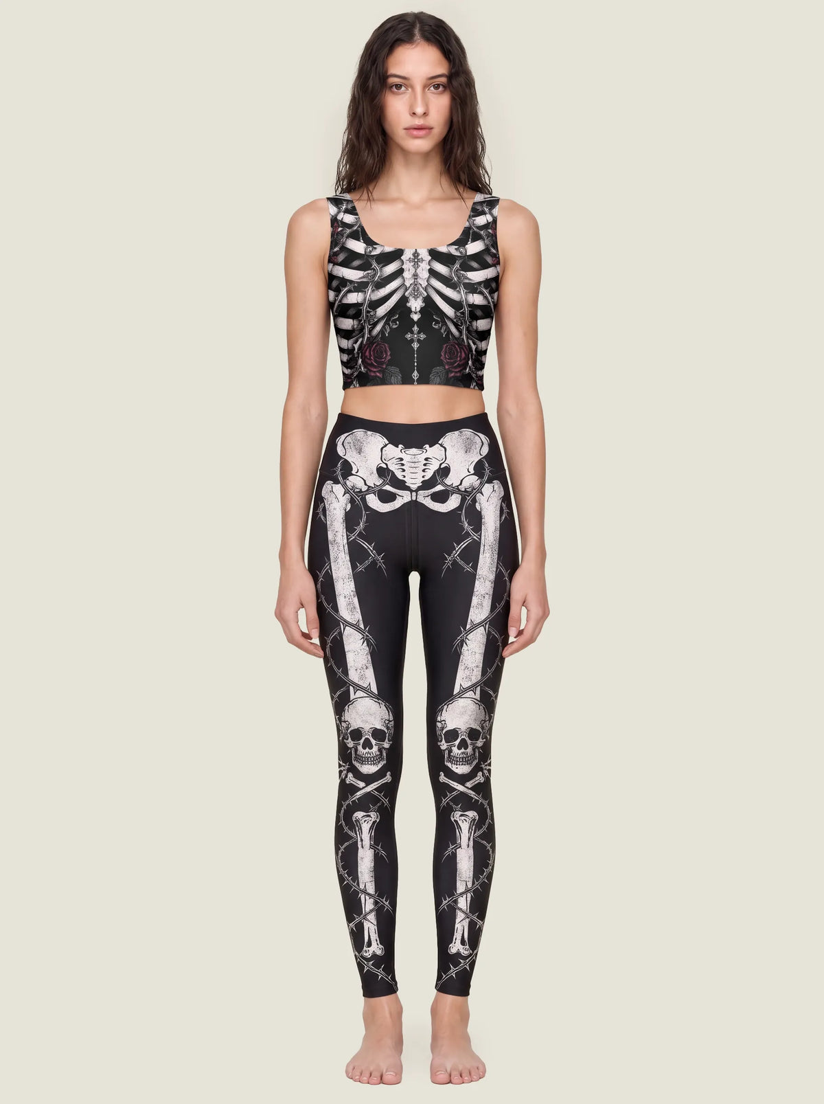 Gothic Skeleton Rose Sports Bra Set