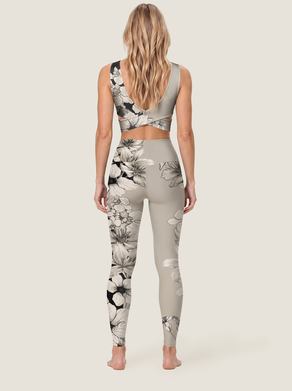 Monochrome Orchid Floral Sports Bra Set