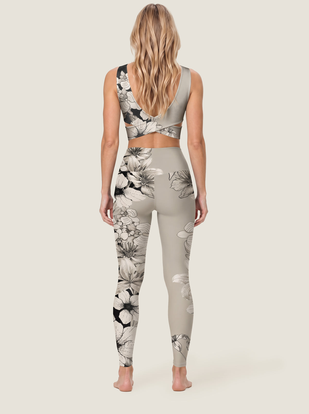 Monochrome Orchid Floral Sports Bra Set