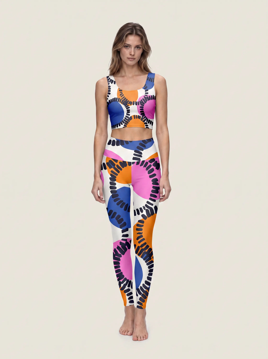 Abstract Color Stitch Sports Bra Set