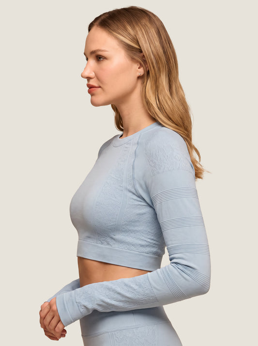 Floral Jacquard Long-Sleeve Seamless Crop Top