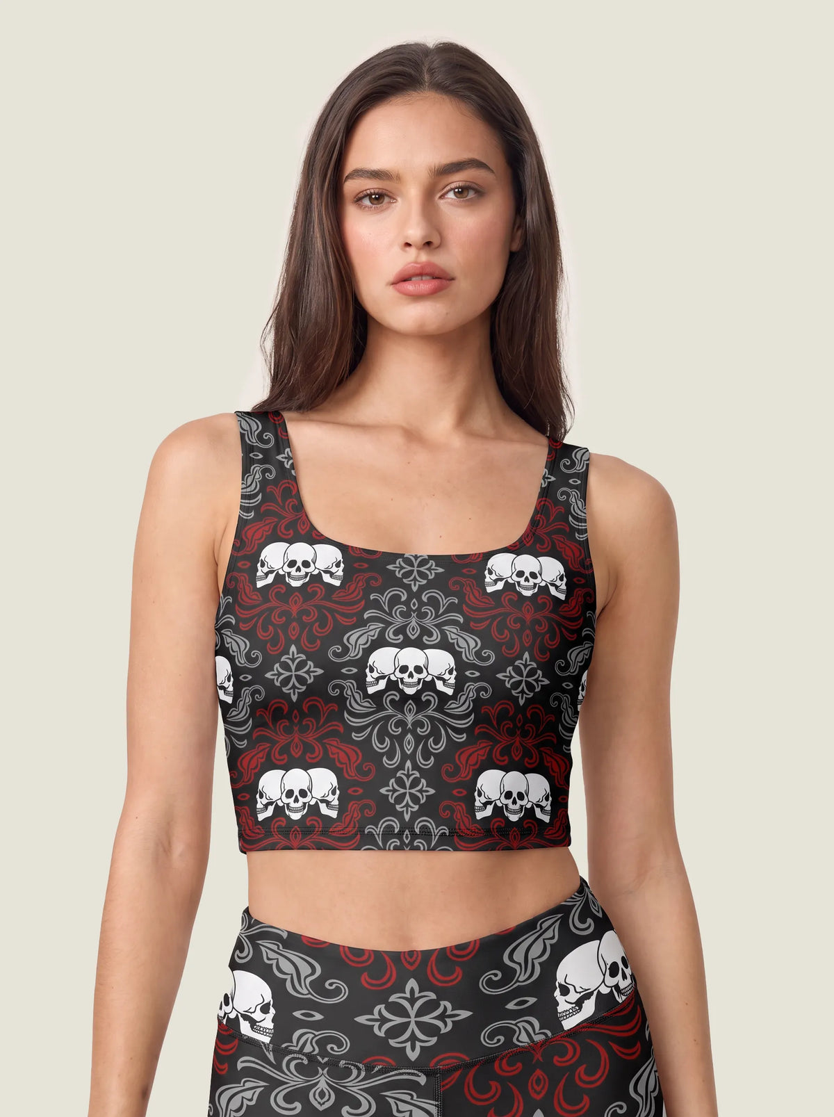 Gothic Skull Damask Sports Bra Set