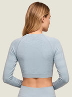 Floral Jacquard Long-Sleeve Seamless Crop Top