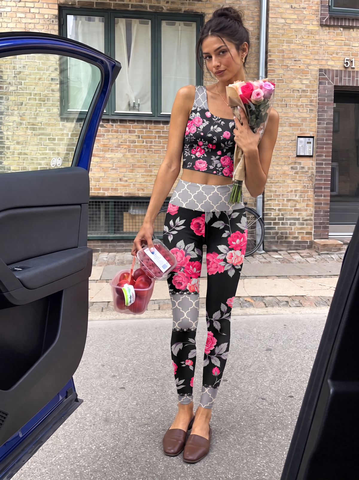 Vintage Pink Rose Sports Bra Set