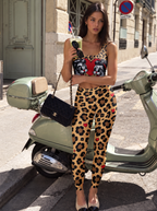 Retro Cat Love Leopard Sports Bra Set