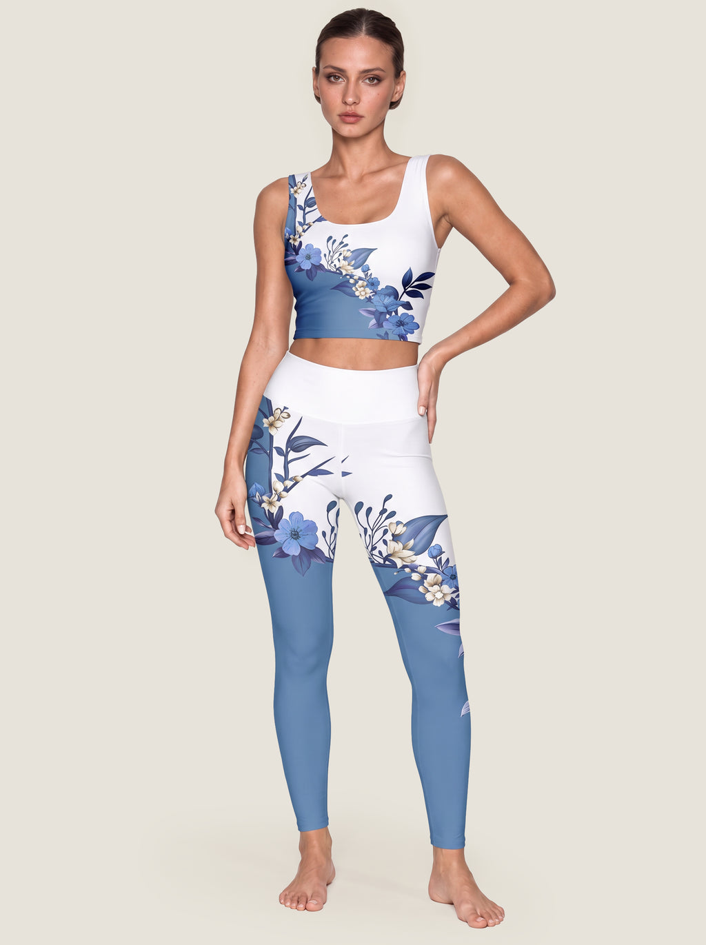 Blue Floral Gradient Sports Bra Set