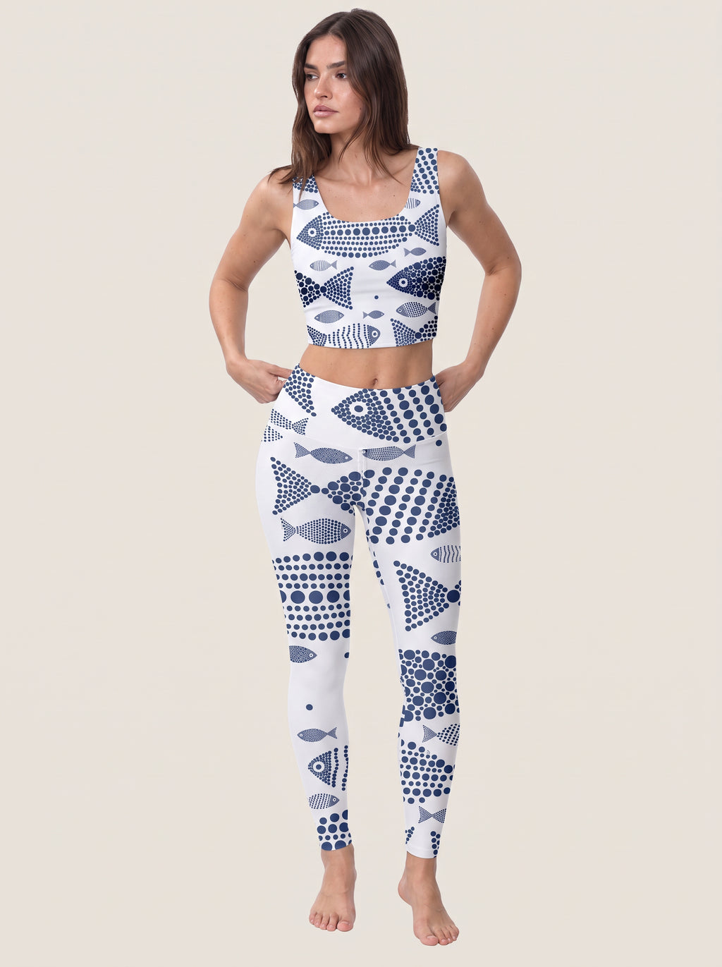 Blue Fish Pattern Sports Bra Set