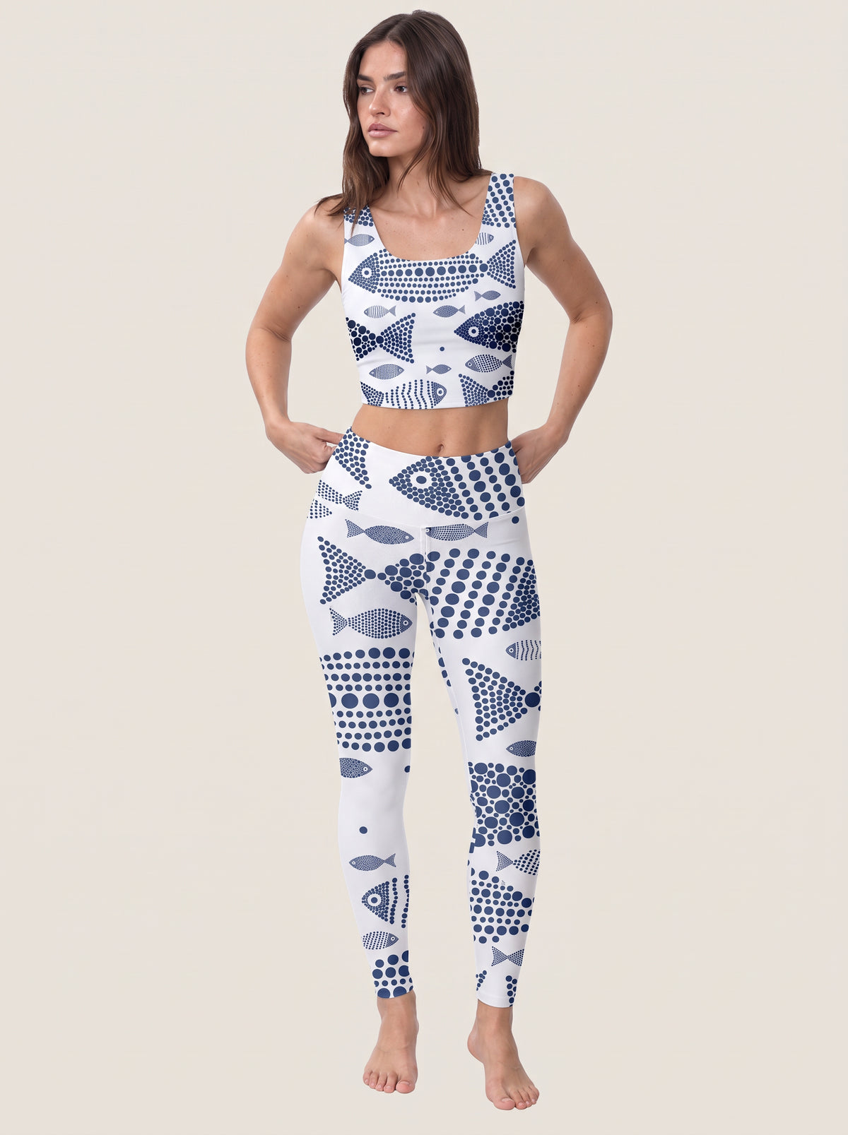 Blue Fish Pattern Sports Bra Set
