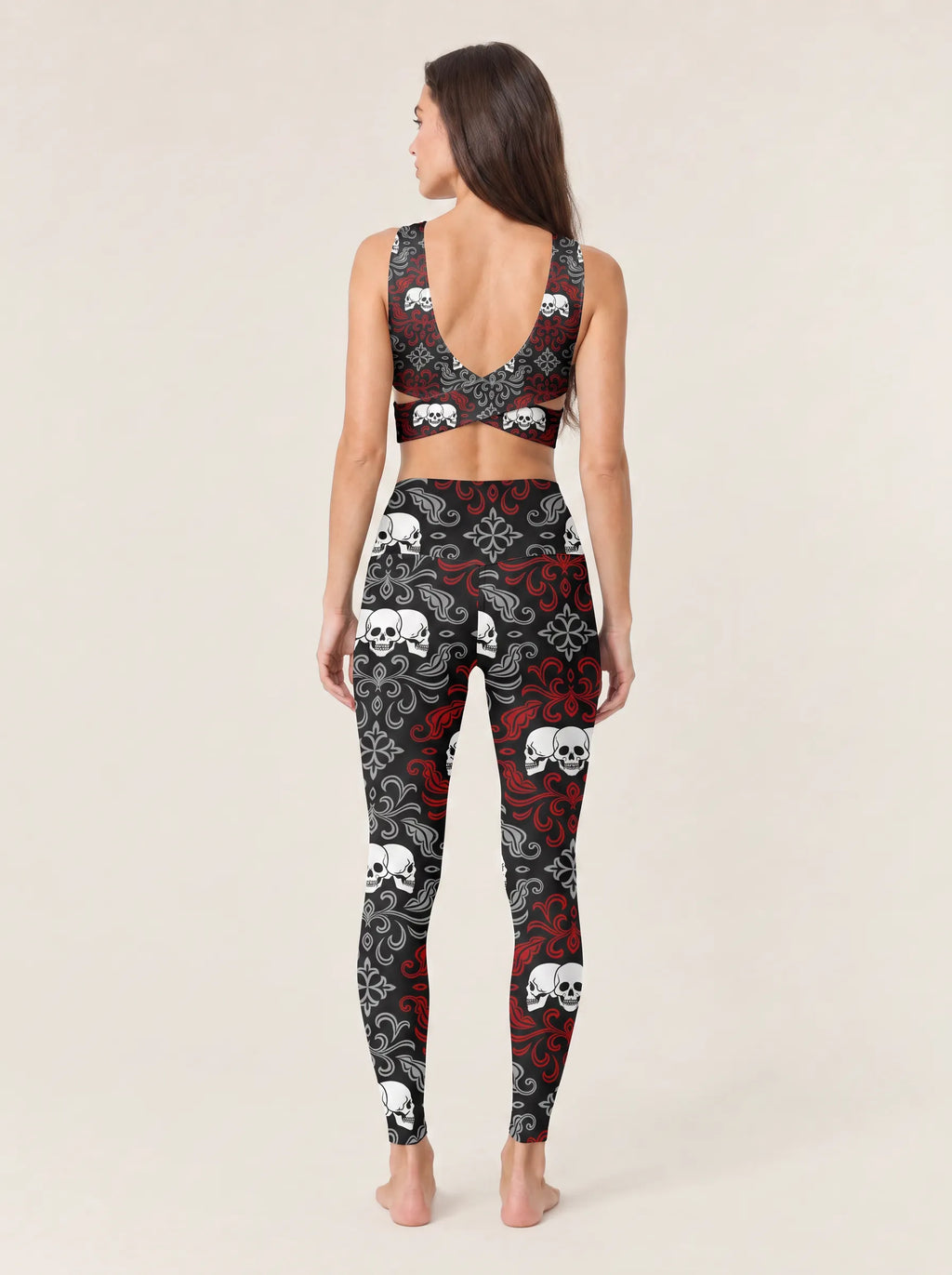 Gothic Skull Damask Sports Bra Set