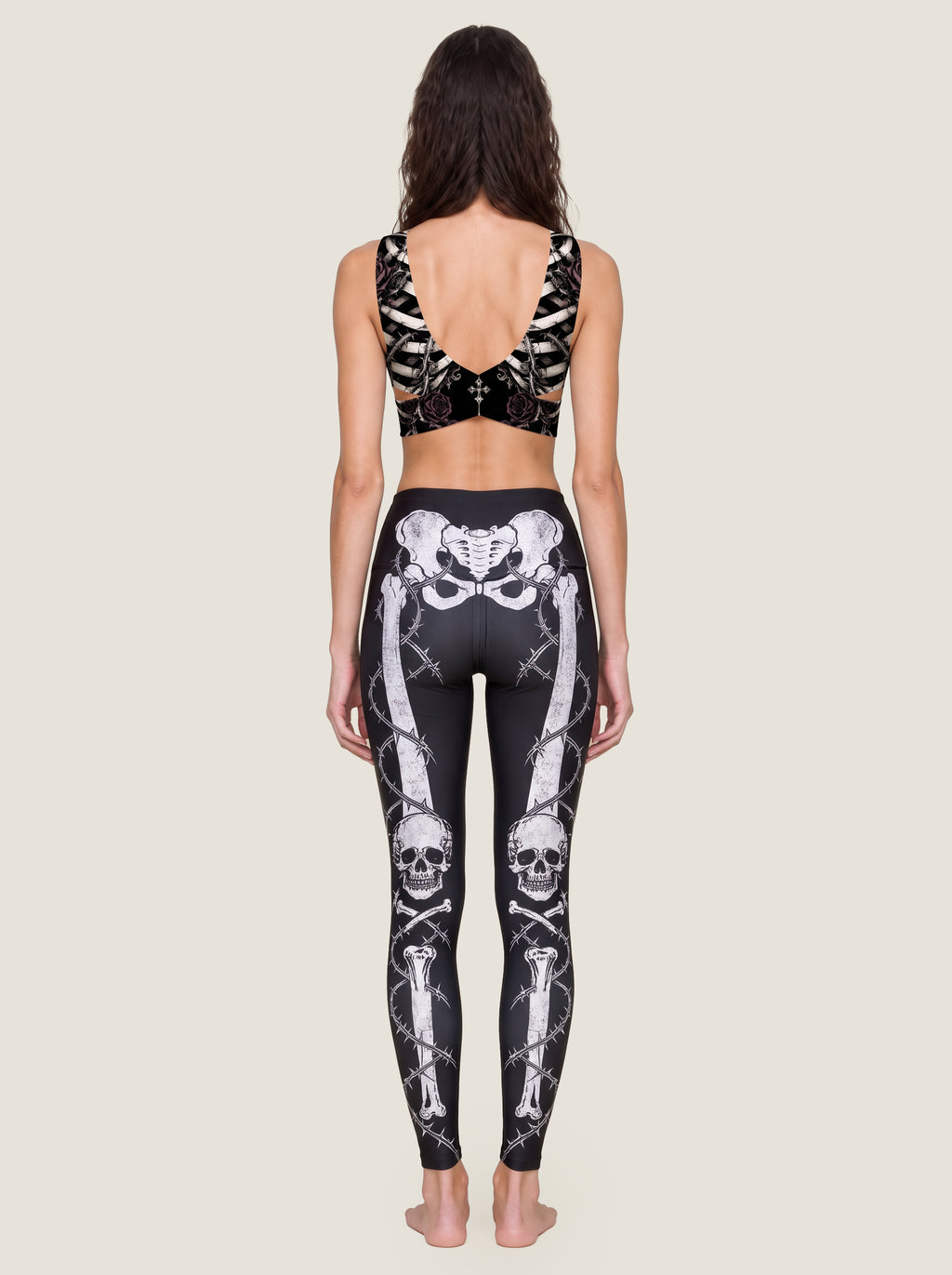 Gothic Skeleton Rose Sports Bra Set