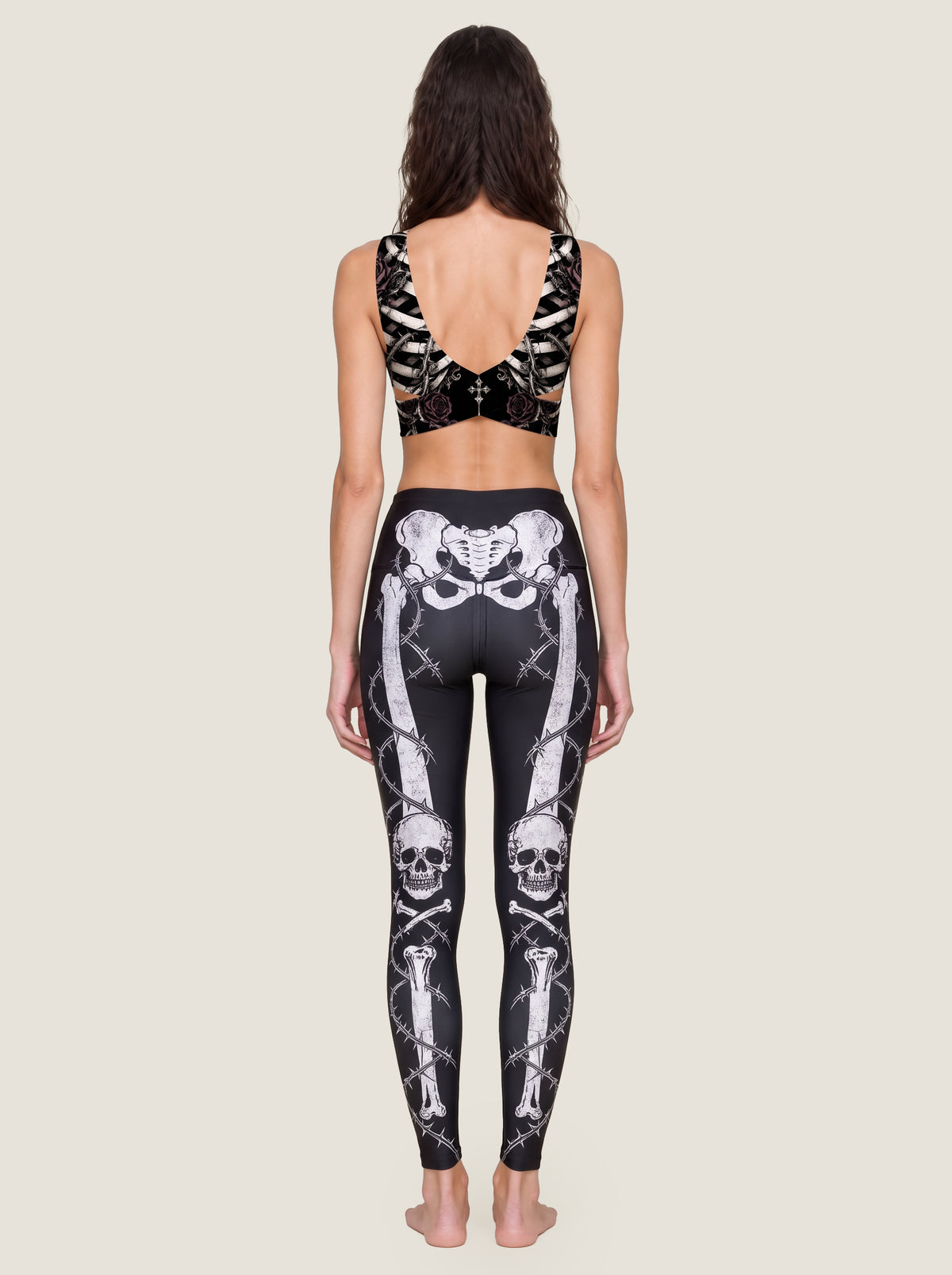 Gothic Skeleton Rose Sports Bra Set
