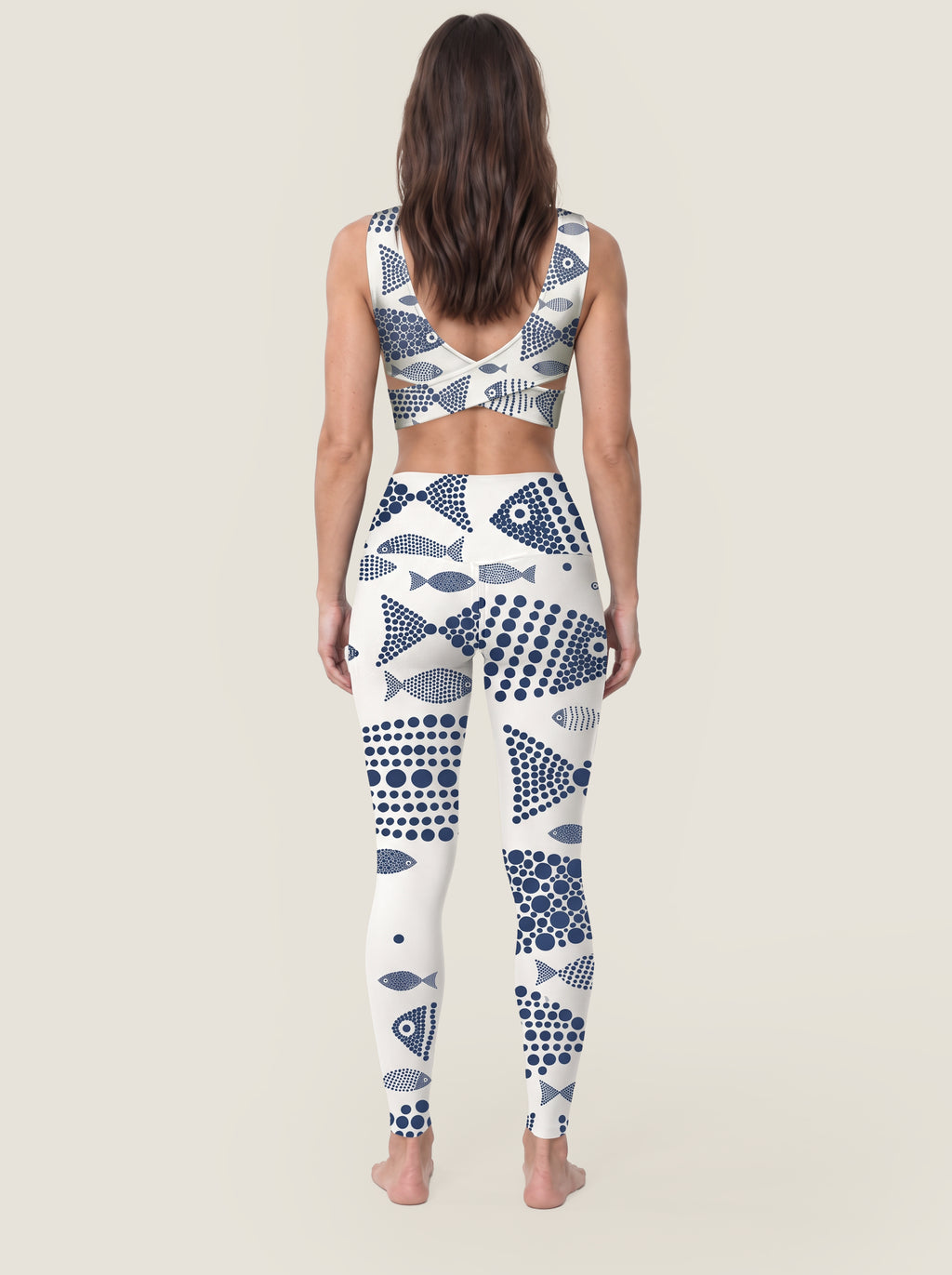 Blue Fish Pattern Sports Bra Set