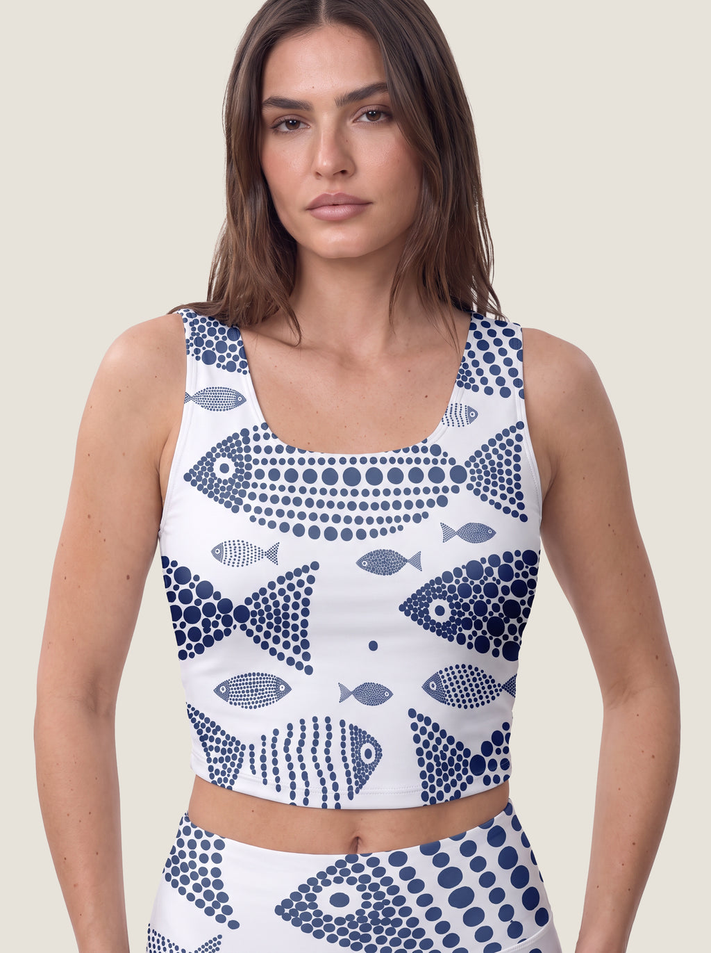 Blue Fish Pattern Sports Bra Set