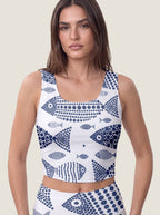 Blue Fish Pattern Sports Bra Set