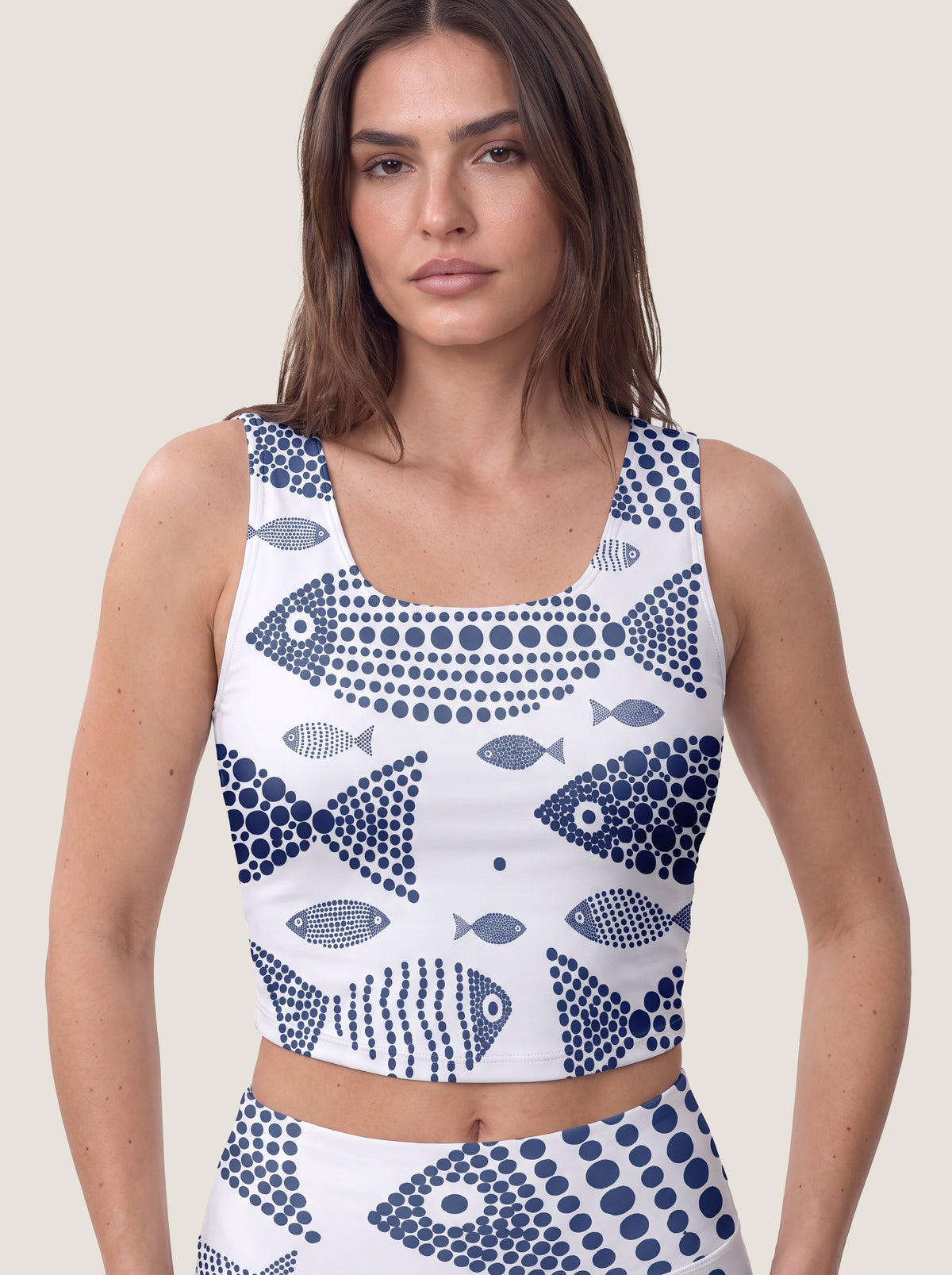 Blue Fish Pattern Sports Bra Set