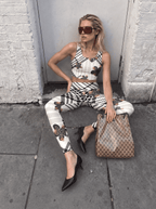 Geometric Floral Stripe Sports Bra Set