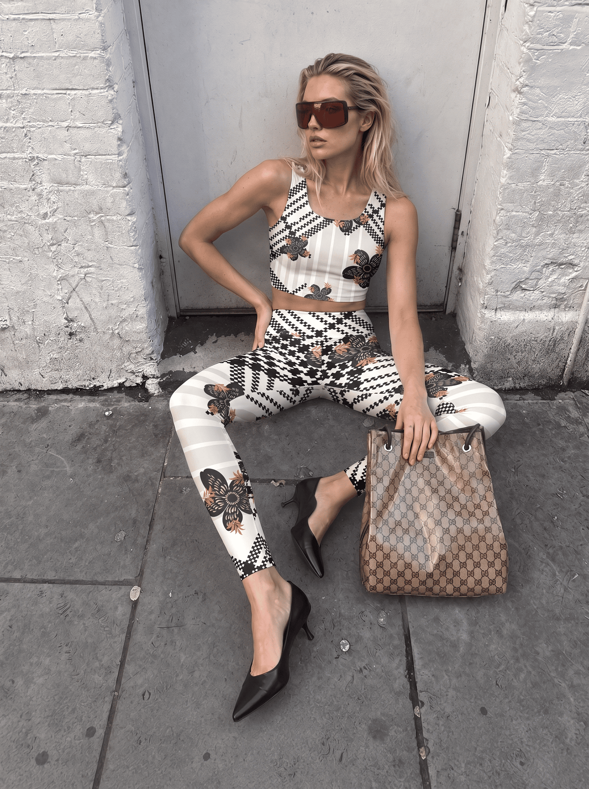 Geometric Floral Stripe Sports Bra Set