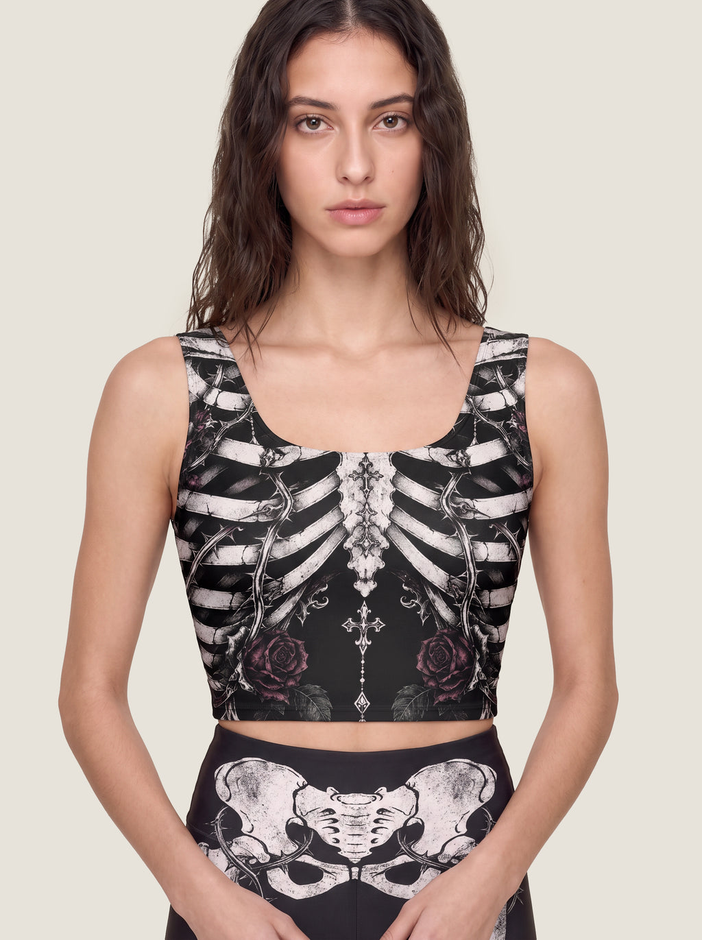Gothic Skeleton Rose Sports Bra Set