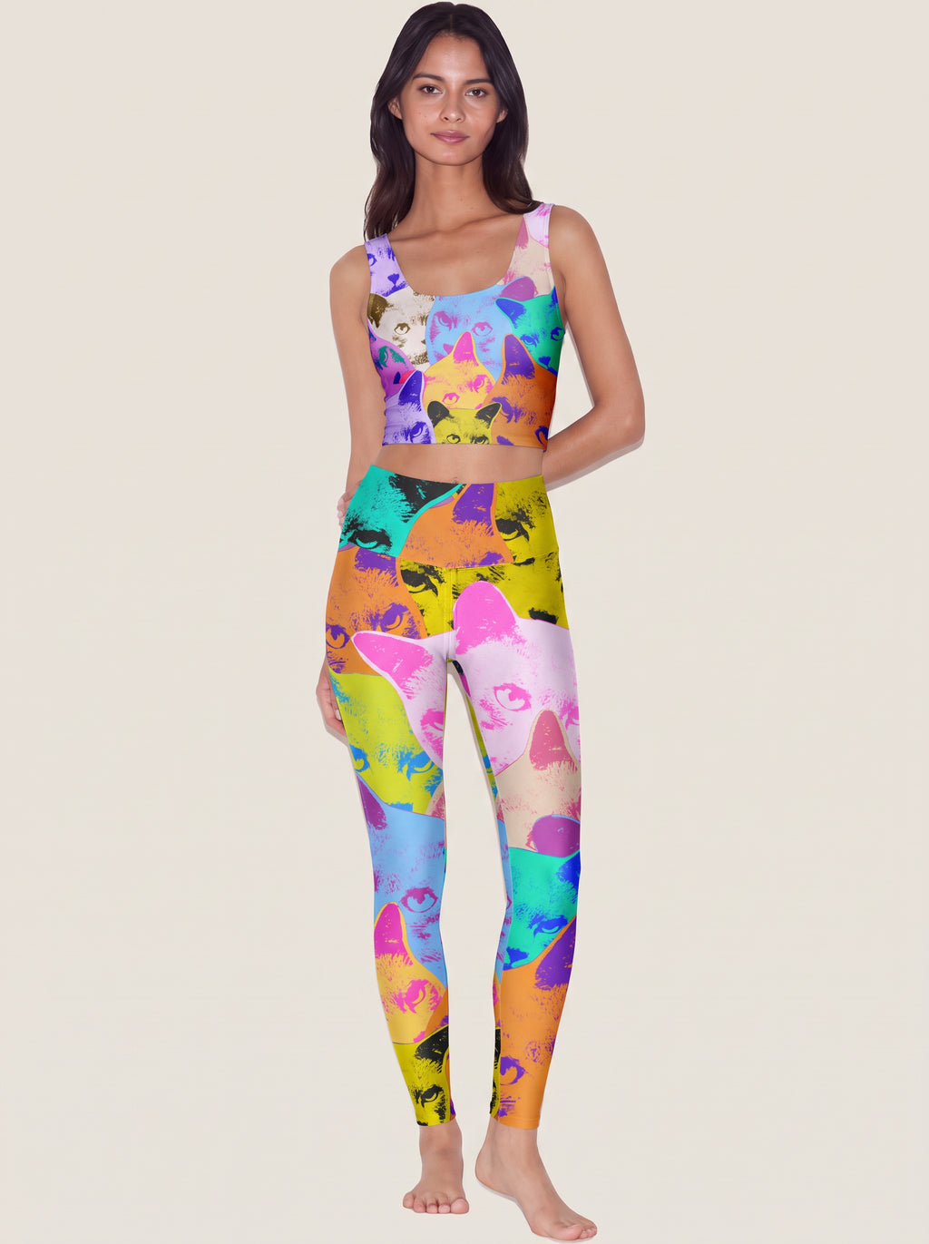 Pop Art Cat Collage Sports Bra Set