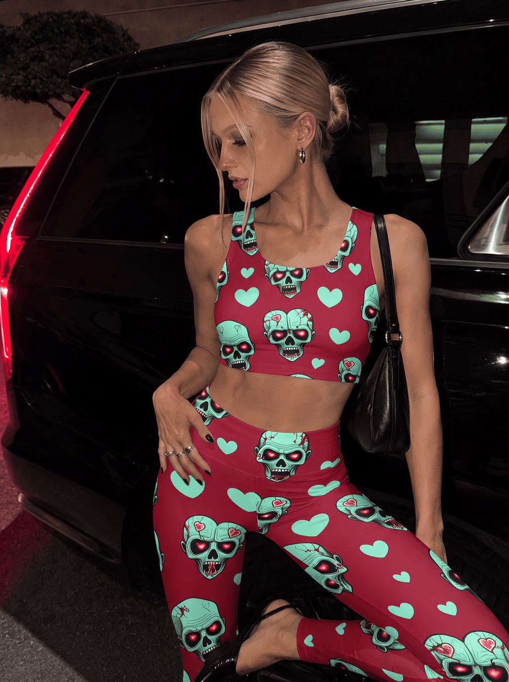 Sweetheart Skull Halloween Sports Bra Set