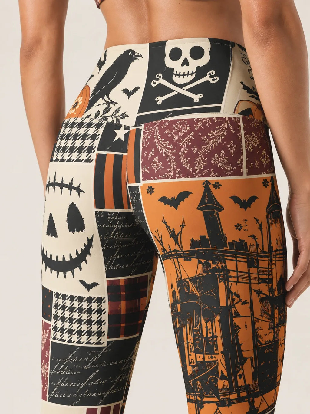 Vintage Halloween Patchwork Sports Bra Set