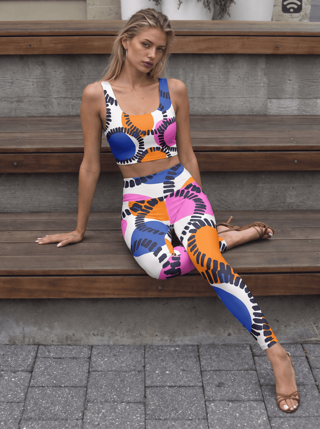 Abstract Color Stitch Sports Bra Set