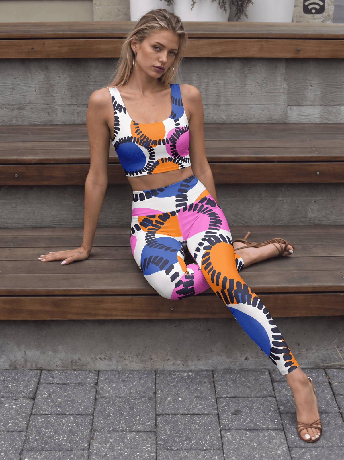 Abstract Color Stitch Sports Bra Set